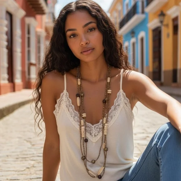 ✨️NWOT! EXPRESS! Beaded White And Brown 48 Long Infinety Necklace!